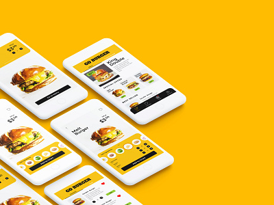 Go Burger - App app app design application branding burger menu buttons chart culinary eatery flat identity minimalism shopping app shopping cart ui ux