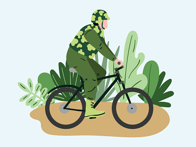 Soldier on a bicycle illustration vector