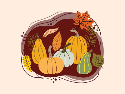 Pumpkins and dry leaves autumn fall flat illustration illustration leaves pumpkins and dry leaves vector