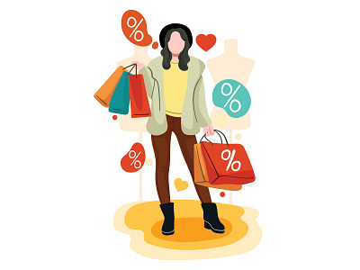 Woman Shopping - discounts bags discounts flat illustration illustration shopping vector woman
