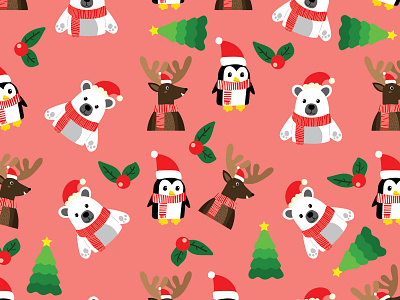 Christmas pattern christmas christmas pattern christmas penguin christmas reindeer flat illustration illustration pattern polar bear reindeer reindeer illustration vector