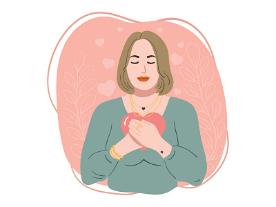 Self love illustration flat illustration happy woman heart illustration illustration self love illustration vector woman