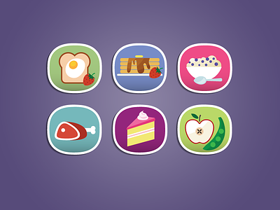 Food icons breakfast dessert eggs flat food fruit icons meals meat