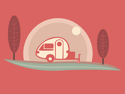 Retro River Trailer camper camping caravan illustration river tab teardrop trailer trees vintage