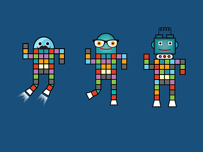 Data-bots body character data friendly glasses illustration infographic information mustache pixels robots spokesman