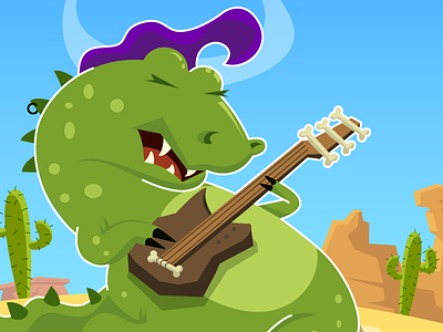 Rockin'Dino bones cactus character desert dinosaur green guitar illustration music rock and roll