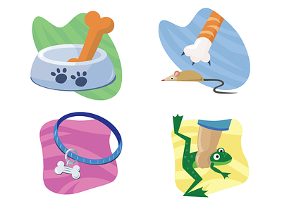 Pets Series animals bone bowl cat dog frog icon illustration mouse pets spot vignette