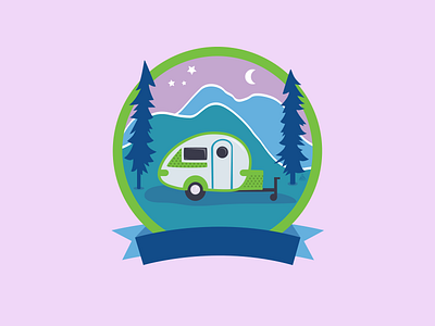Retro Mountain Trailer camper camping caravan illustration mountains night ribbon tab teardrop trailer vintage
