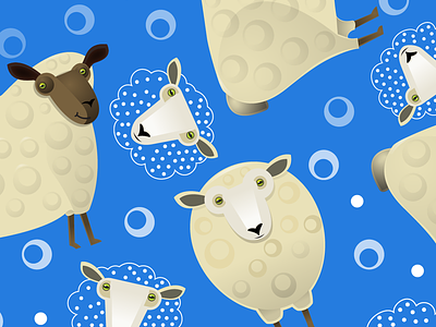 Sheep Textile Design animals blue circles fabric farm illustration linens pattern repeat sheep textile wool