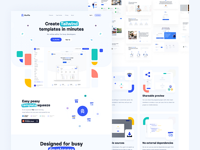 Shuffle.dev - Homepage: An online editor for busy developers. bootstrap bulma developers development landing material ui react sass shapes tailwind tailwindcss template ui ux