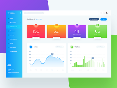 CC Dashboard blue colorfull dashboard green orange purple red stats symu ui ux