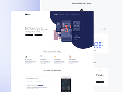 Nightly 😴 app icons illustration landing mobile nightly sleep ui ux