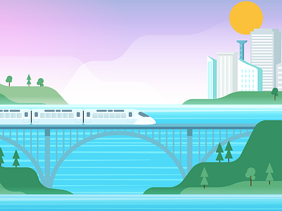 Train cityscape design explainer gradient illustration train