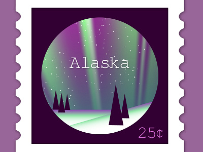 Dribbble Weekly Warm Up - Stamp Edition! alaska aurora dribbbleweeklywarmup galaxy gradients green illustrator playoff purple snow stamps stars trees