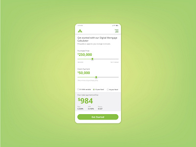 Daily UI Challenge - Calculator banking app calculator dailyui dailyuichallenge green mobile app mobile design mortage uiux