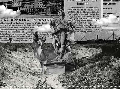 city of the unknown art : part 2 60s art blackandwhite cat clouds collage design fantasy journal manipulation ship statue surreal yard
