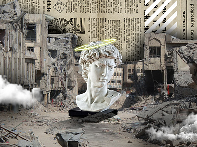 city of the unknown art : part 4 60s aesthetic art blackandwhite clouds collage david design distraction fantasy manipulation statue surreal