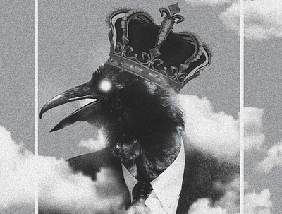 thw wierd man in the old house 60s aesthetic art bird blackandwhite character clouds collage crown design fantasy king manipulation raven surreal