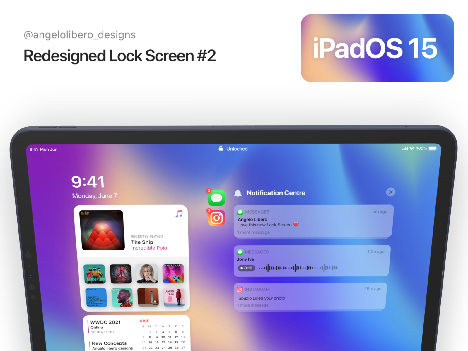 iPadOS 15 Redesigned Lock Screen by Angelo Libero Designs on Dribbble