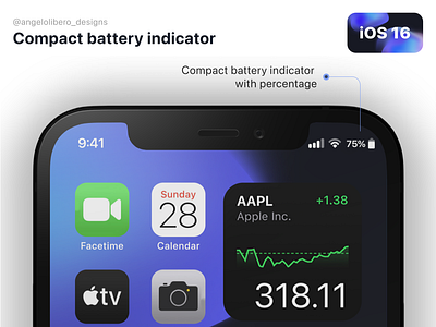 iOS 16 - Compact battery indicator [Concept] battery indicator concept design ios ios 14 ios 15 ios 16 ui ux