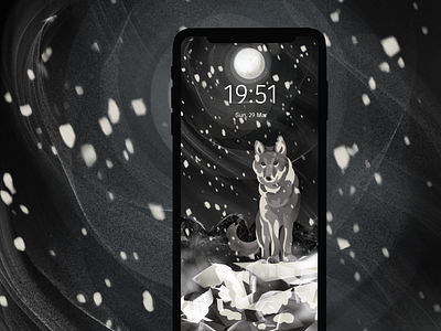 Lone wolf black and white digital art geometric illustration night phone wallpaper snow winter wolf