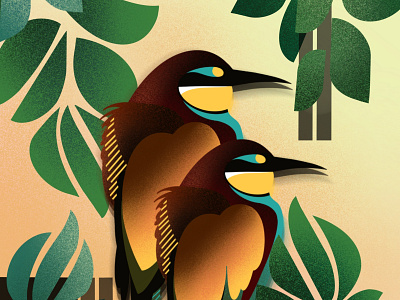 Bee-eaters bee eater bird digital art geometric illustration nature poster design warm colors