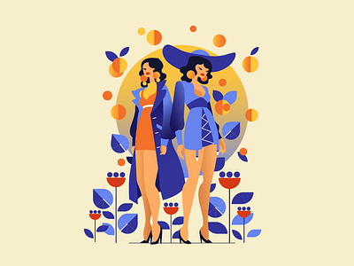 Garden of tangerine indigos blue and yellow bright color combinations character design characters digital art flat flat design flat illustration fresh fresh colors fruits garden geometric humans illustration leafs nature oranges visualization