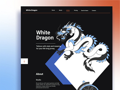 Tattoo studio White Dragon concept design design digital art digital platforms dragon flat design flat illustration frontpage geometric graphic design illustration interface design landing page tattoo tattoo studio ui ux web design webpage website