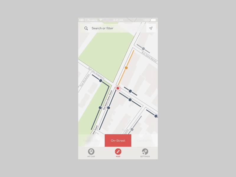 Prkng : Find a spot agenda animation app checkin flow map mobile parking prkng