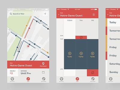 Prkng app : Street agenda app flow map mobile parking prkng