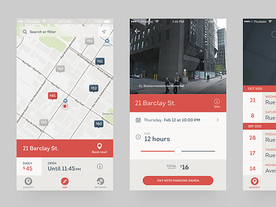 Prkng app : Lot app booking details flow map mobile parking prkng