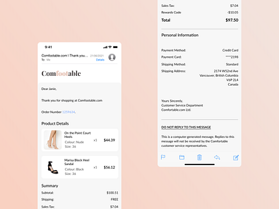 Daily UI 017 - Email Receipt branding challenge checkout dailyui dailyuichallenge design ecommerce email email receipt graphic design illustration logo mobile pink receipt shoes store ui ux