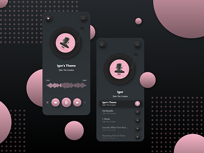 Soft Record Player Music App dark mode dark theme design igor ios mobile music music app players record soft spotify tyler the creator uiux