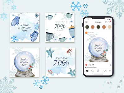 Watercolor Snowy Christmas Sale Instagram Post Template