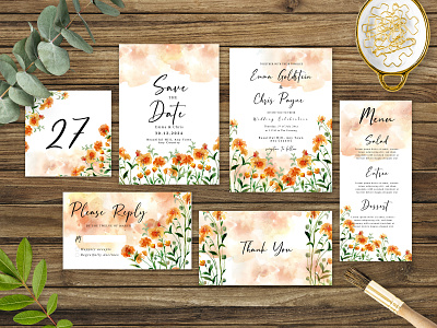 Watercolor Floral Wildflower Wedding Invitation design floral illustration template watercolor wedding wildflower yellow