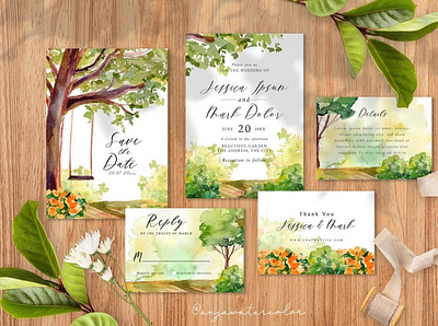 Watercolor Green Spring Wedding Invitation illustration invitation watercolor wedding