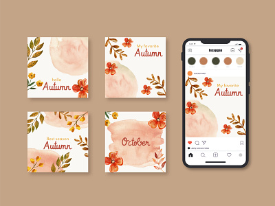 Watercolor Autumn Instagram Post Template autumn illustration instagram template layout watercolor