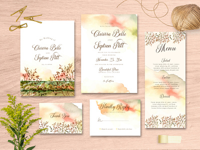 Watercolor wedding invitation of Abstract and Dried Branches