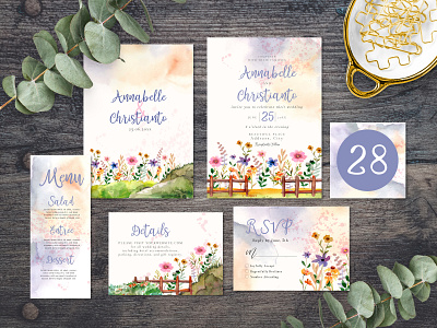 Watercolor Floral In The Garden in Spring Wedding Invitation design illustration invitation layout template watercolor wedding