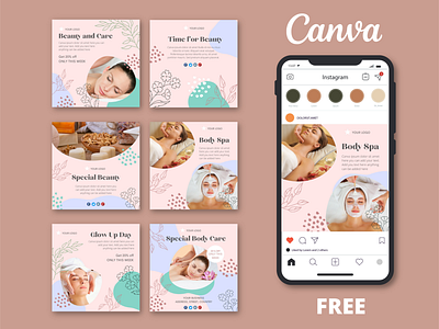 Beauty Care and Spa Instagram Template (Canva Template) beauty branding canva design instagram layout social media spa