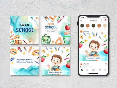 Back to School Watercolor Instagram Post Template