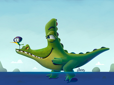 Crocodile and the Bird adobe andrew lebedinsky bird cg character color crocodile illustration nft nft art photoshop