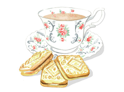 Teacup & Biscuits illustration painting pretty teacup traditional traditional illustration vintage watercolour watercolour painting watercolours