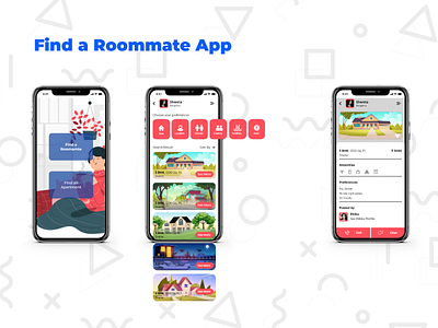 An App to find a Roommate 21 day challenge adobe xd application flatmate roommate uidesign uiux ux design