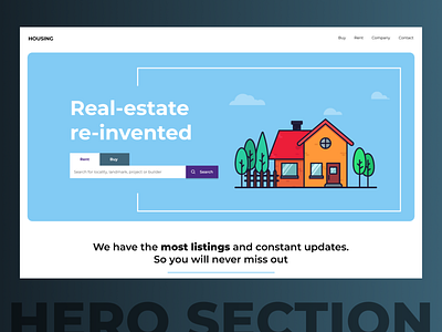 Hero Section - Real estate web site cta button hero banner hero section illustraion real estate sky blue uidesign uxdesign