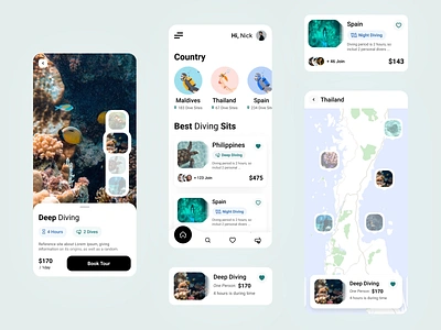 Scuba Diving Mob UI animal book country deep diving design diving fish illustration nature ocean oceanlife sea tour ui ux