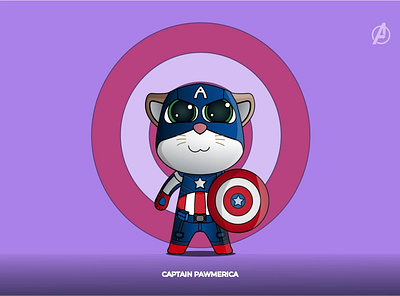 CAPTAIN PAWMERICA adobe illustrator avengers avengersendgame captain america cat catlovers character concept characterdesign design flat funny character funny illustration illustration lineart vector