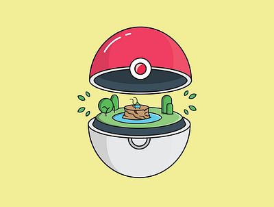 pokeball adobe illustrator blue bulbasaur catch character concept characterdesign design flat funny illustration green illustration lineart logo pokeball pokemon vector