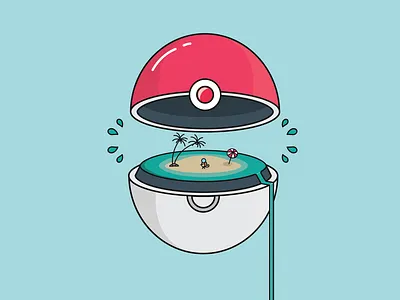 pokeball 2 adobe illustrator blue character concept characterdesign design flat illustration illustrator lineart monoline pokeball pokemon squirt vector water waterfall