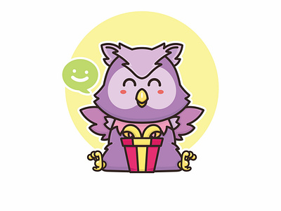 Cute Purple Owl and Gift Box
